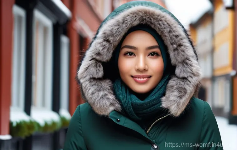 여성 겨울 야상 자켓 - Image Prompt 1: Winter Elegance in a Snowy City** 여성 겨울 야상 자켓 - Image Prompt 1: Winter Elegance in a Snowy City**