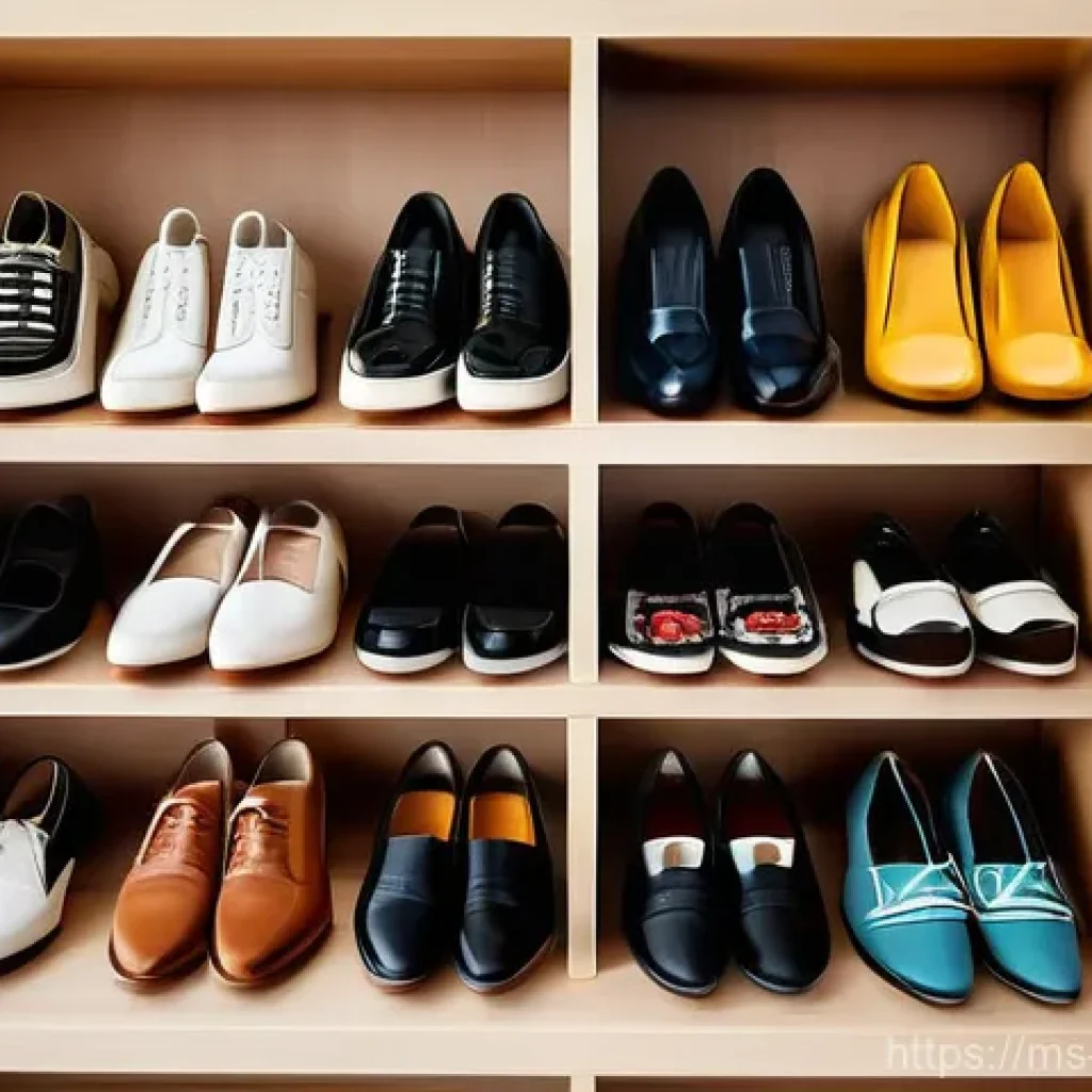 여성 구두 관리법 - **"A well-organized and stylish shoe storage area in a modern home, showcasing various types of foot...