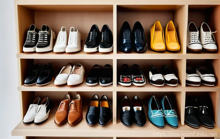 여성 구두 관리법 - **"A well-organized and stylish shoe storage area in a modern home, showcasing various types of foot...