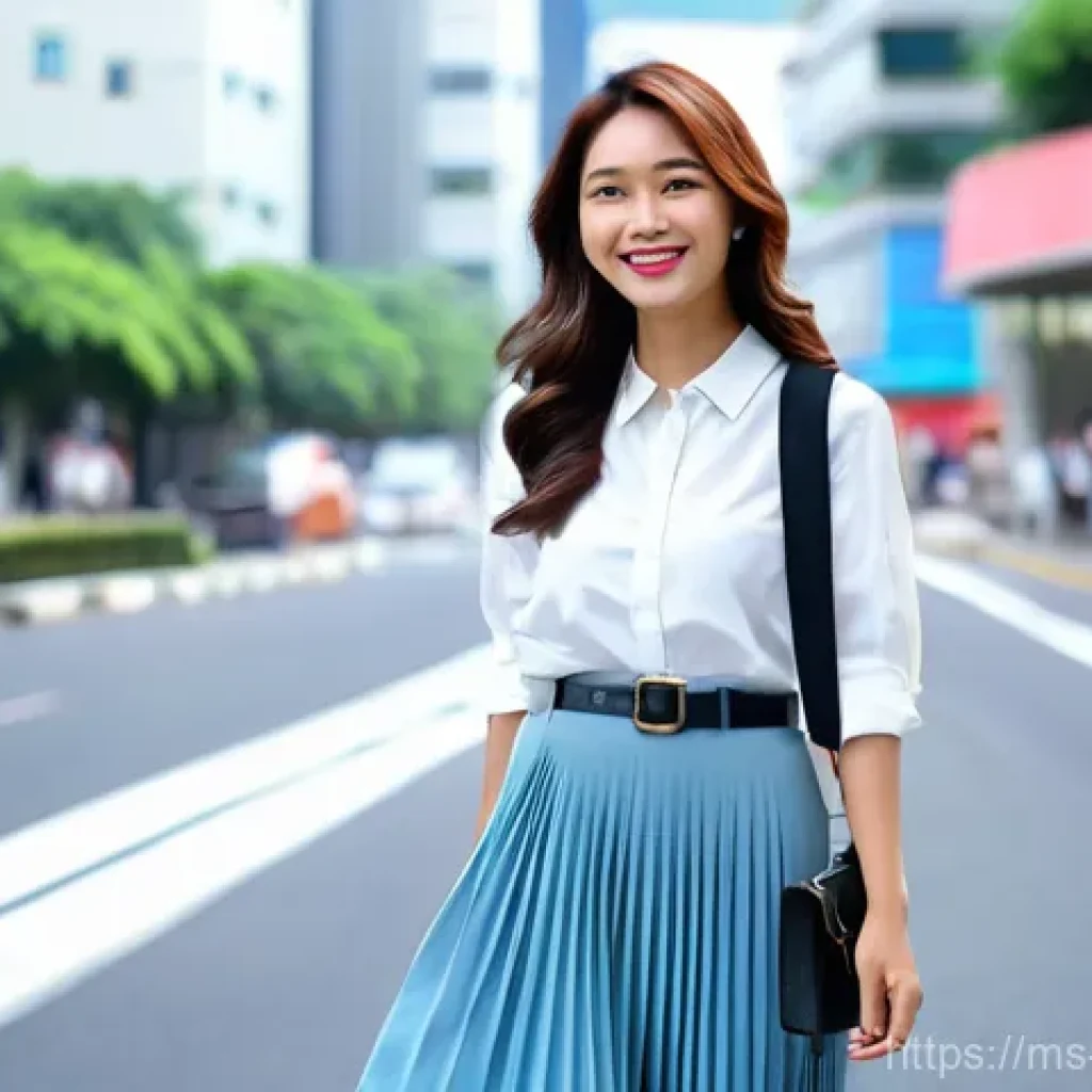 스커트와 부츠 매칭 팁 - **Prompt 1: Smart Casual Elegance in Kuala Lumpur**
    A young Malaysian woman, mid-20s, with a war...